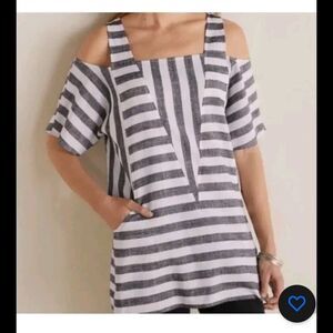 Soft Surroundings Striped Sunset Cold Shoulder Tunic Shirt Size M